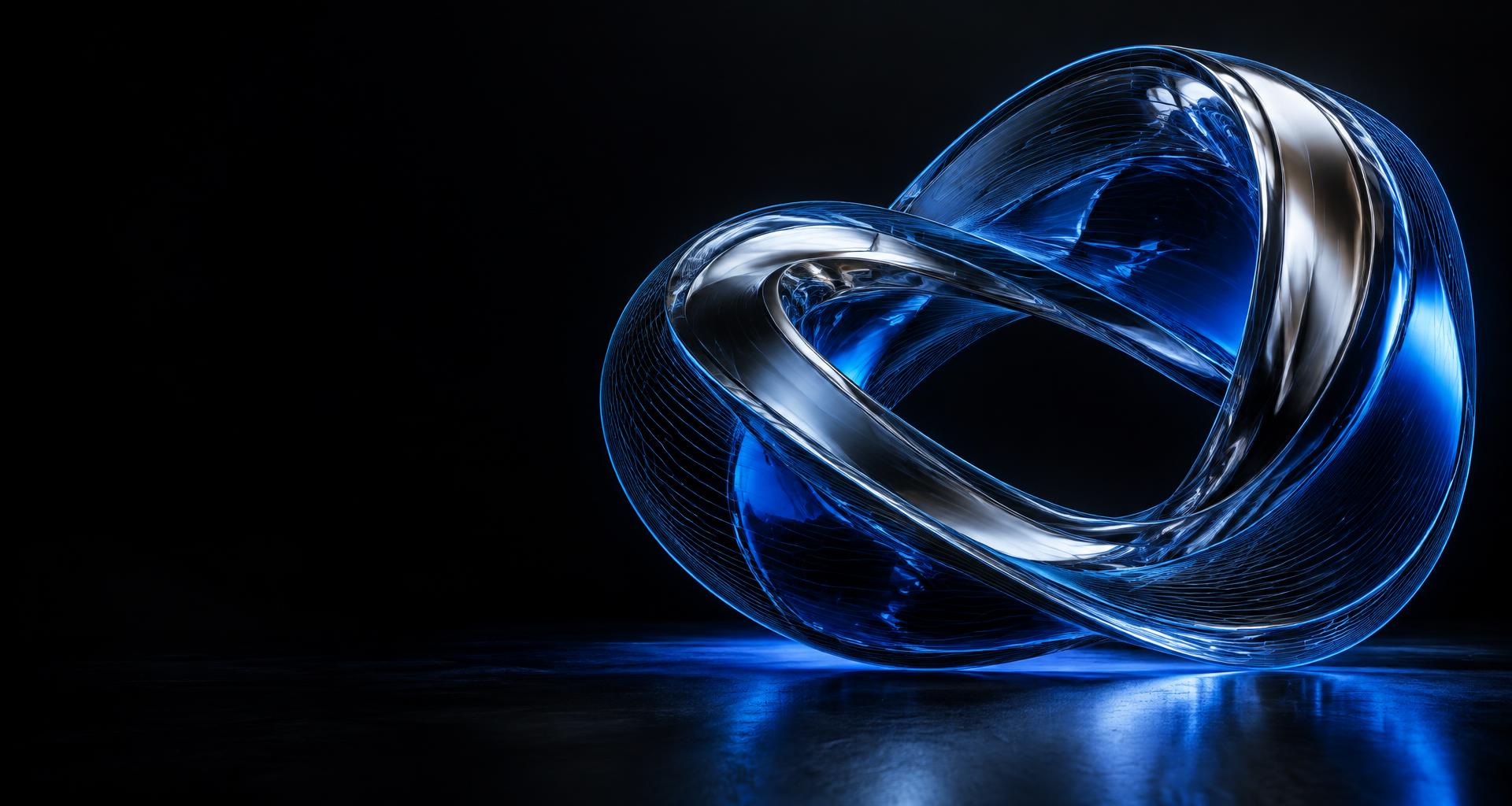 Sculptural neural loop in chrome and electric blue